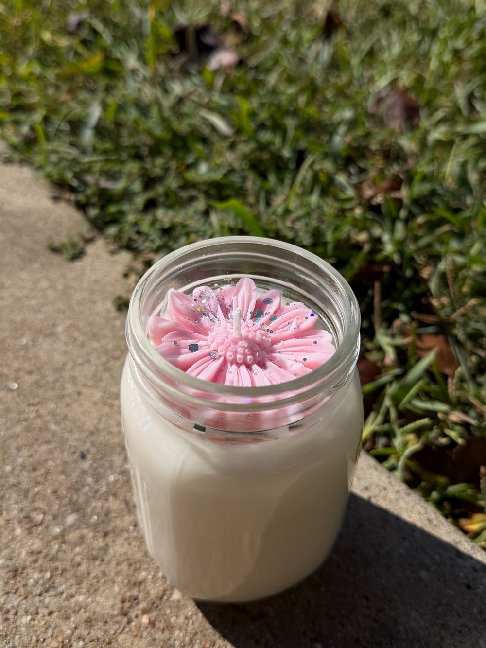 Handmade Pink Flower Soy Jar Candle - Women Bath & Body